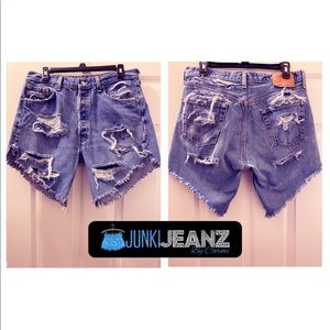 Customized distressed denim shorts
